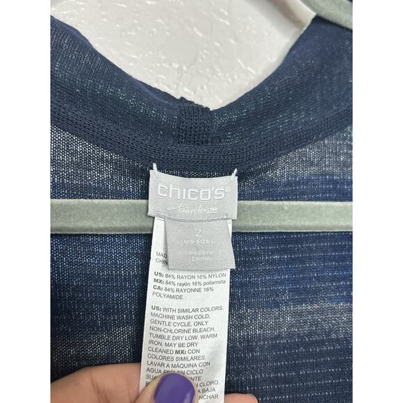 Chico's Kimono Cardigan Sweater Open Front Striped Watercolor Lightweight Size 2 - Picture 4 of 6